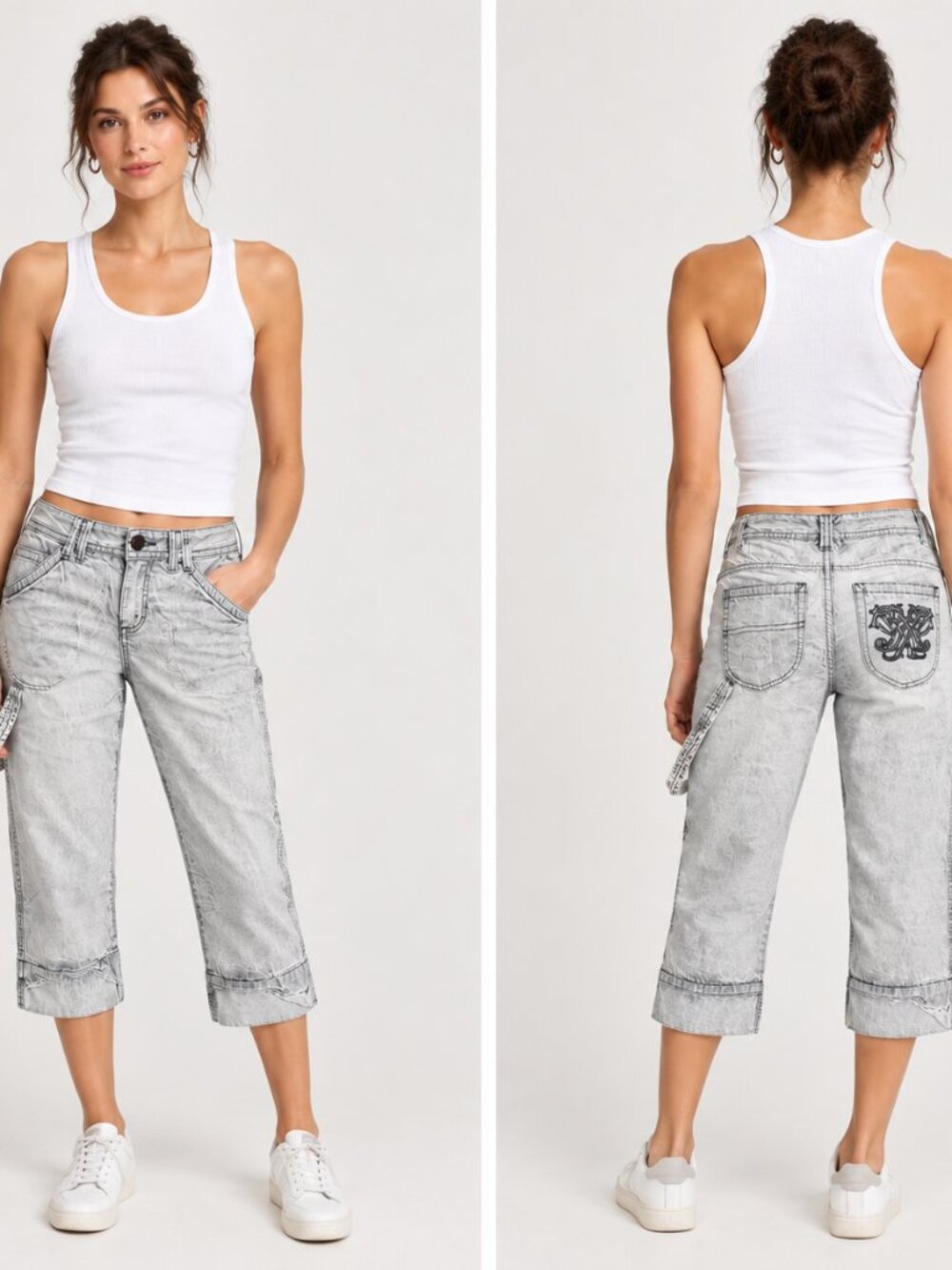 Free People 2000s Y2K Faded Cream Capris Cropped Pants Vintage Sz 29 Hong Kong